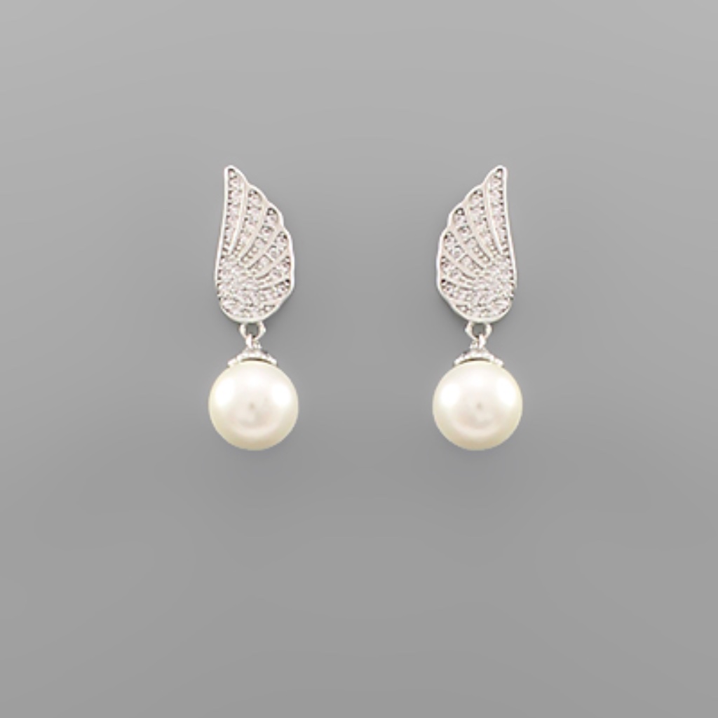 Cz Feather Pearl Dangle Earrings 65$